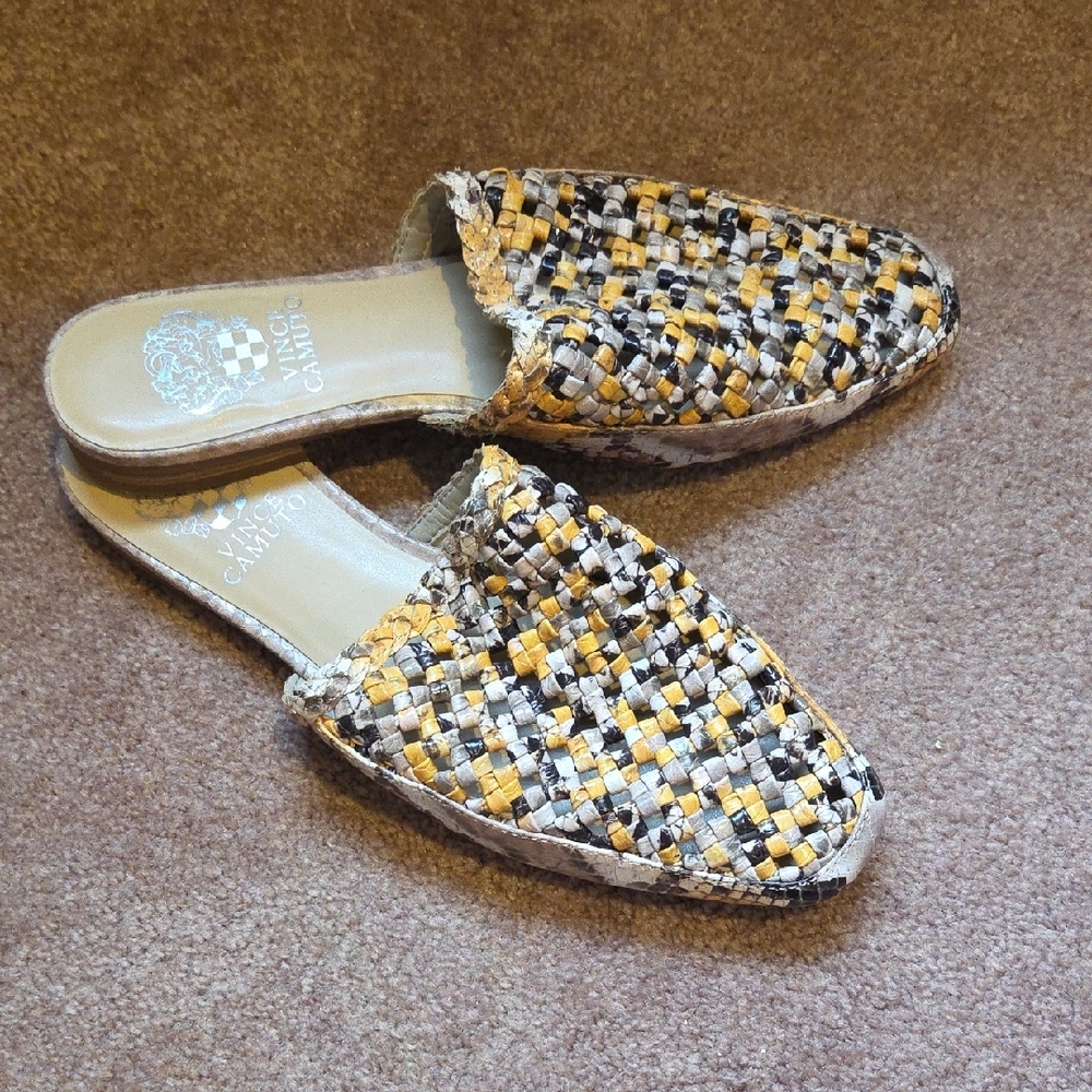 Vince Camuto Women's Woven Slip-On Mules - Yellow and Black